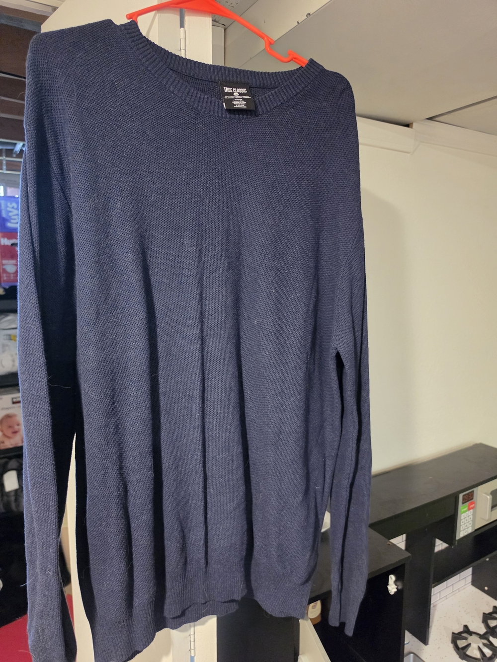 True Classic Men's 2XL Blue Solid Knit Cotton/Spandex Crewneck Pullover Sweater